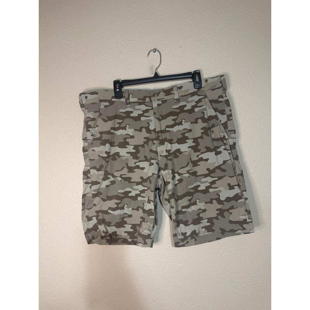 Eddie Bauer Mens 38 Camo Nylon Stretch Hiking Outdoor Shorts Tan Camouflage
